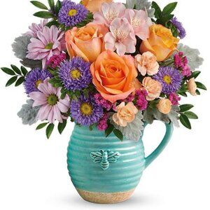 Teleflora Busy Bee Ceramic Pitcher Vase